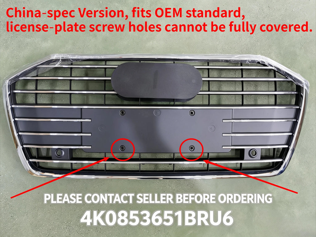 4K0853651BRU6/T/3FZ For Audi A6L C8 Front Upper Grille With Logo Chrome Frame Car Bumper Center Grille Replacement Part