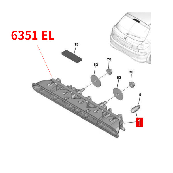 6350K5 High-mounted brake light Third brake light Stop Lamp Tail Light for peugeot 206 207 Citroen C2。