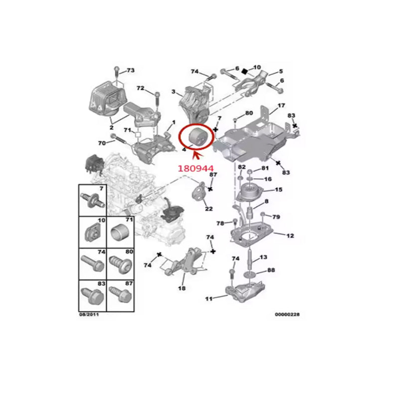 180944 180946 9676019180 Flexible bushing for Peugeot 308 3008 5008 RCZ Citroen C4 DS4 DS5 engine lower right bracket。
