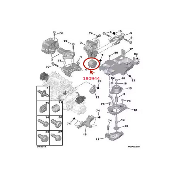 180944 180946 9676019180 Flexible bushing for Peugeot 308 3008 5008 RCZ Citroen C4 DS4 DS5 engine lower right bracket。