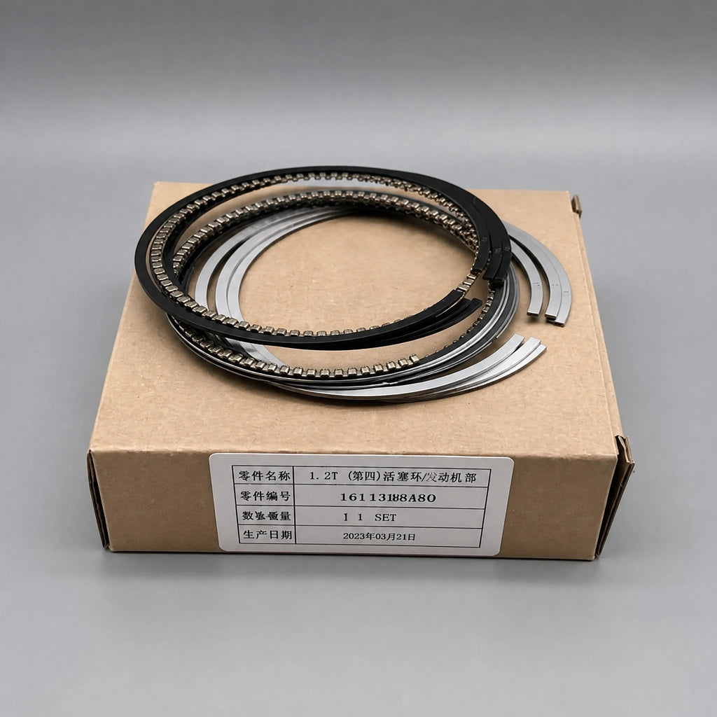 Automotive piston ring set side view