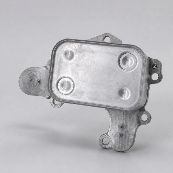 Automotive oil cooler component three-quarter view