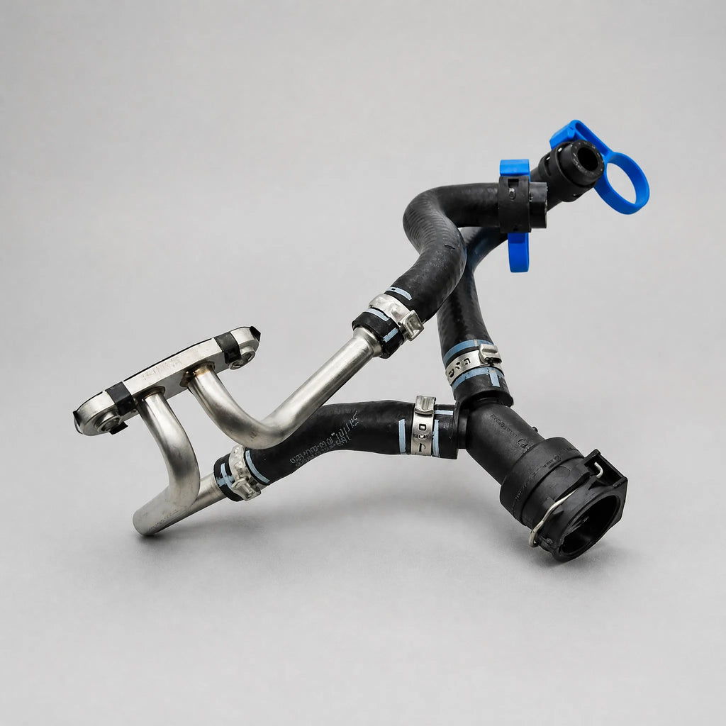 Automotive hose assembly three-quarter view