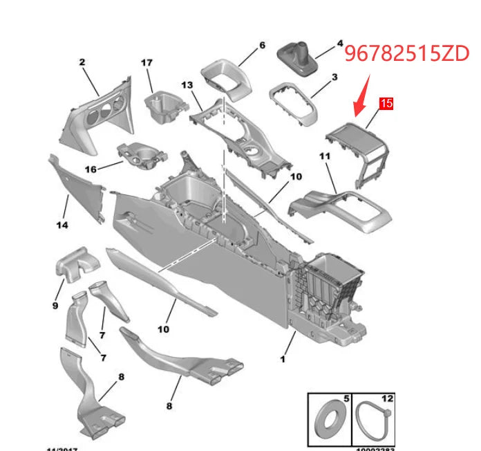 96782515ZD Fit for Peugeot 301 2008 for Citroen Elyess C3 Central channel storage box telescopic lid