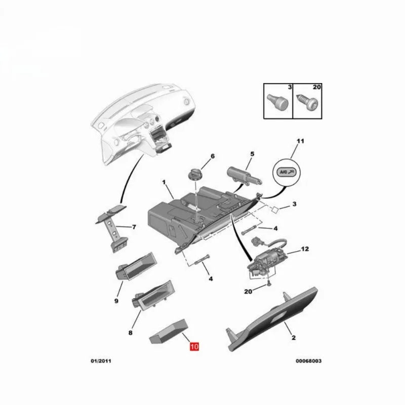 8226LP Fit for Peugeot 308CC RCZ 308SW 1.6 THP Bottom pad of sundries box