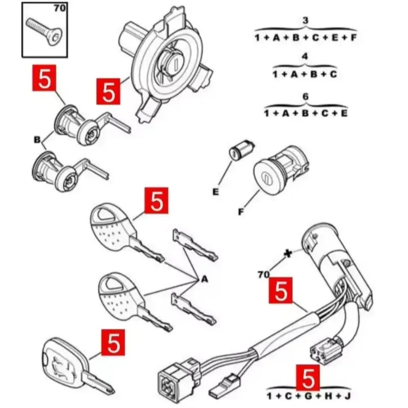 4162PS 4162RJ Car door lock 4161NQ for Peugeot 206 207 Citroen C2 ignition lock cylinder Without chip